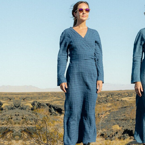Day Round Ritual Wrap Dress in Kimono Blue - Mojave Desert Skin Shield