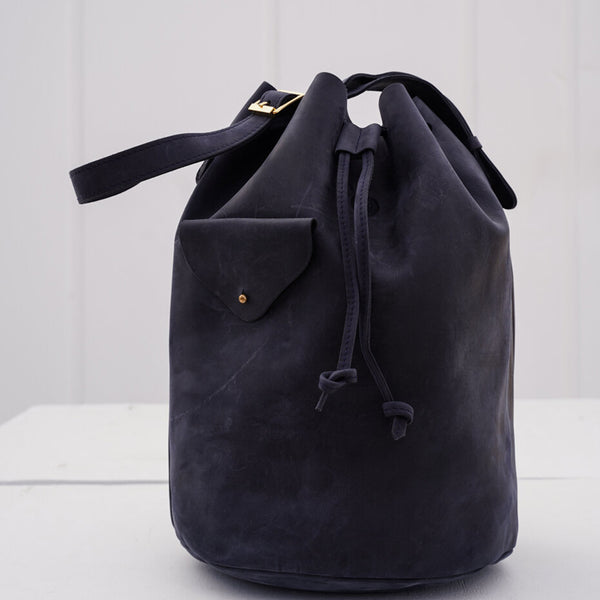 Large Desert Totem Bucket Handbag In Navy Eco Leather - Mojave Desert Skin Shield