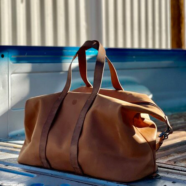 The Weekender Overnight Duffle Bag In Caramel Eco Leather - Mojave Desert Skin Shield