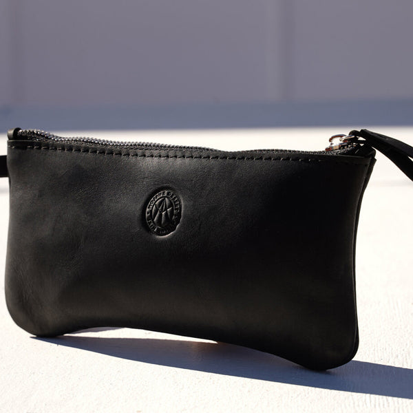 Small Zipper Pouch in Black Eco Leather - Mojave Desert Skin Shield
