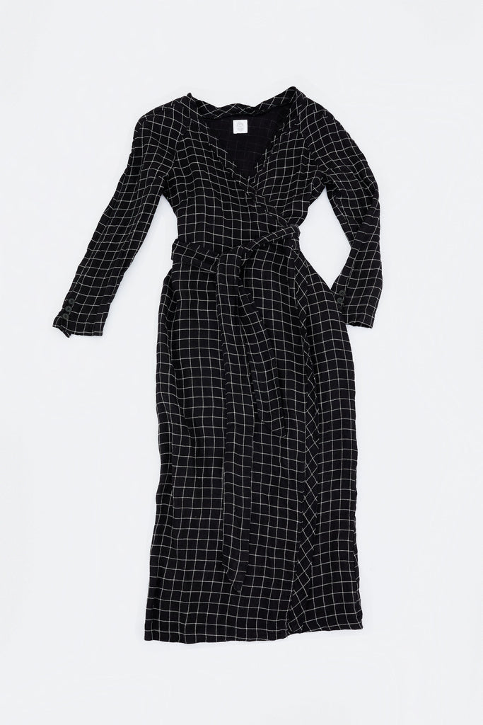 Day Round Ritual Wrap Dress in Black Plaid - Mojave Desert Skin Shield 