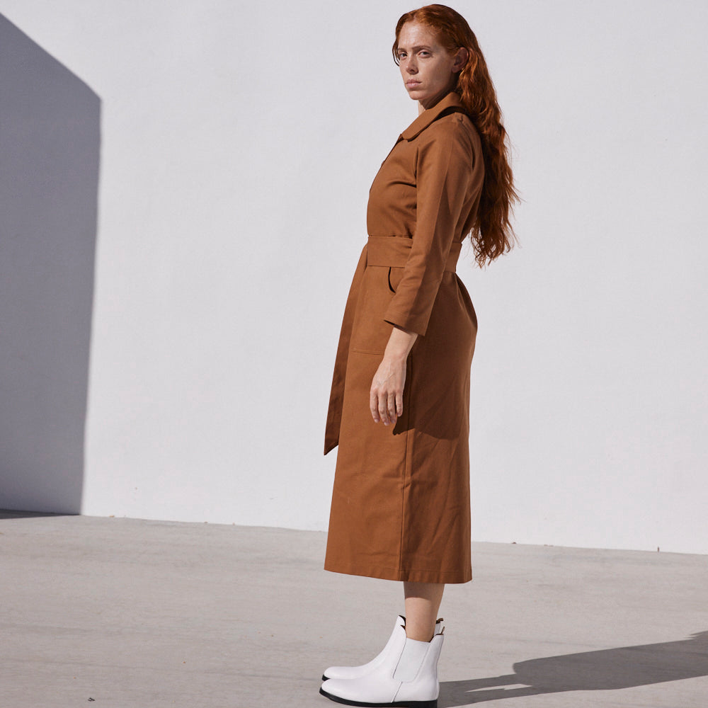 Chiara Dress in Rust, Bull Denim - Mojave Desert Skin Shield 