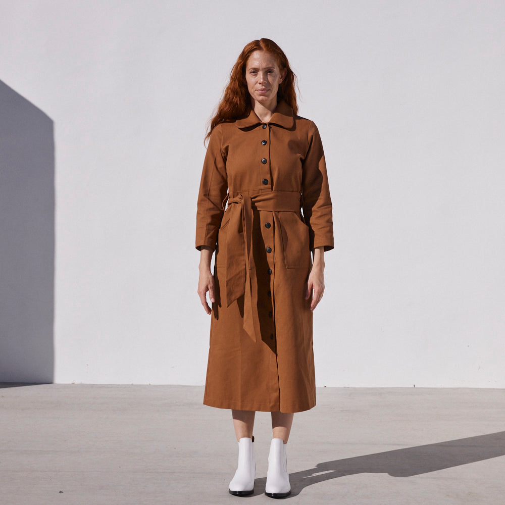 Chiara Dress in Rust, Bull Denim - Mojave Desert Skin Shield 