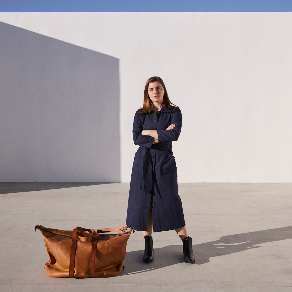 Chiara Dress in Navy Blue, Bull Denim - Mojave Desert Skin Shield 