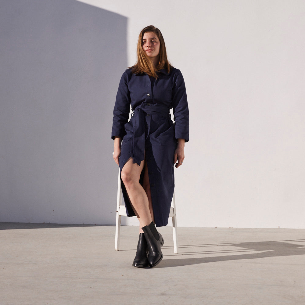 Chiara Dress in Navy Blue, Bull Denim - Mojave Desert Skin Shield 