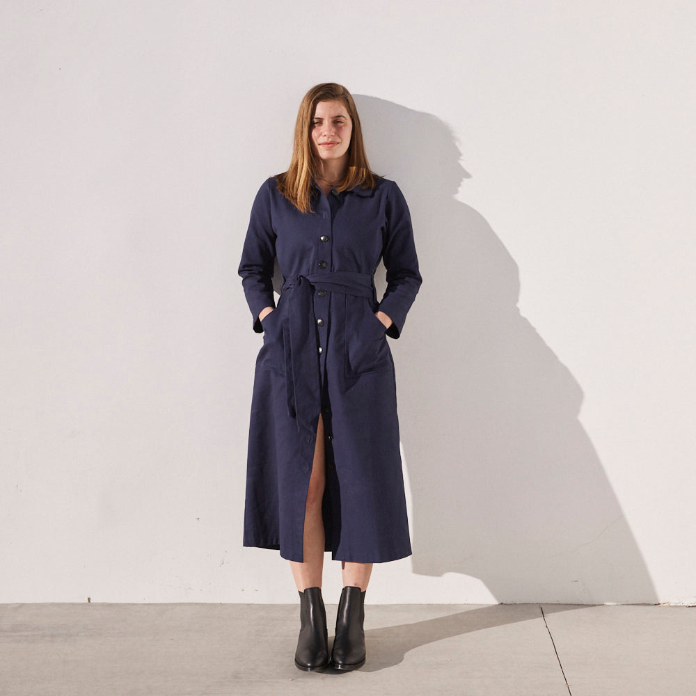 Chiara Dress in Navy Blue, Bull Denim - Mojave Desert Skin Shield 