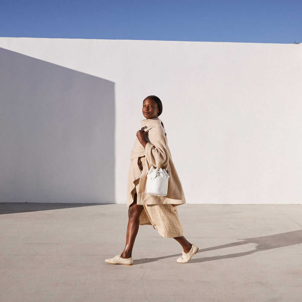 Alpaca Poncho in Undyed Natural with Leather & Dark Nickel Buckle - Mojave Desert Skin Shield 
