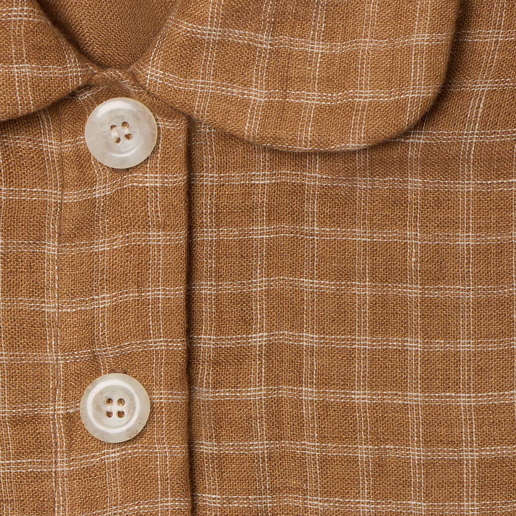 Chiara Dress in Caramel Plaid, Linen - Mojave Desert Skin Shield 