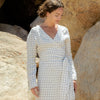 Day Round Ritual Wrap Dress in White Plaid - Mojave Desert Skin Shield 