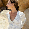 Day Round Ritual Wrap Dress in White Plaid - Mojave Desert Skin Shield 