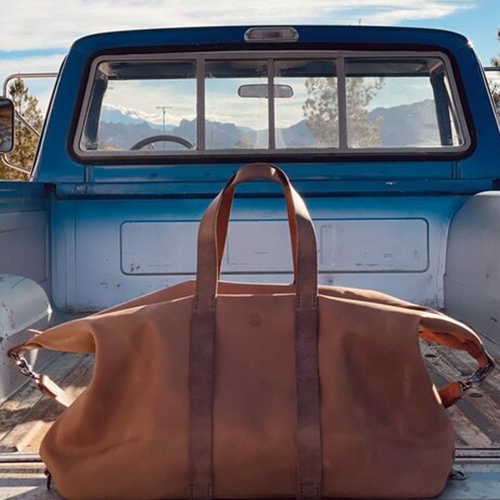 The Weekender Overnight Duffle Bag In Caramel Eco Leather - Mojave Desert Skin Shield 