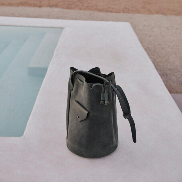 Mini Desert Totem Bucket Handbag In Forest Green Eco Leather - Mojave Desert Skin Shield 